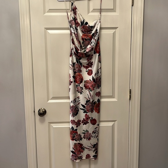 NWOT! Gorgeous silky asymmetrical dress. Has a draped scoop back. - Picture 6 of 11